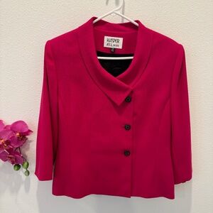 KASPER ASL Women’s Hot Pink Blazer With Shawl Collar and black buttons Petite 12